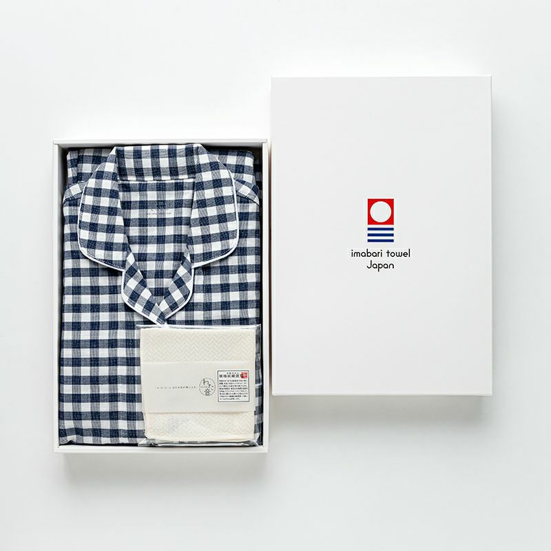 Kaimin Labo ネイビーチェック パジャマ M 今治ガーゼタオル メンズ｜今治ガーゼタオル チェック柄｜快眠ラボ公式｜メンズ